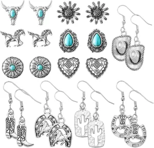11 Pairs Cowgirl Earrings Rhinestone Vintage Rodeo Cowboy Boot Earrings Texas Cowgirl Boot Hat Dangle Drop Earrings Western Earrings for Women Trendy