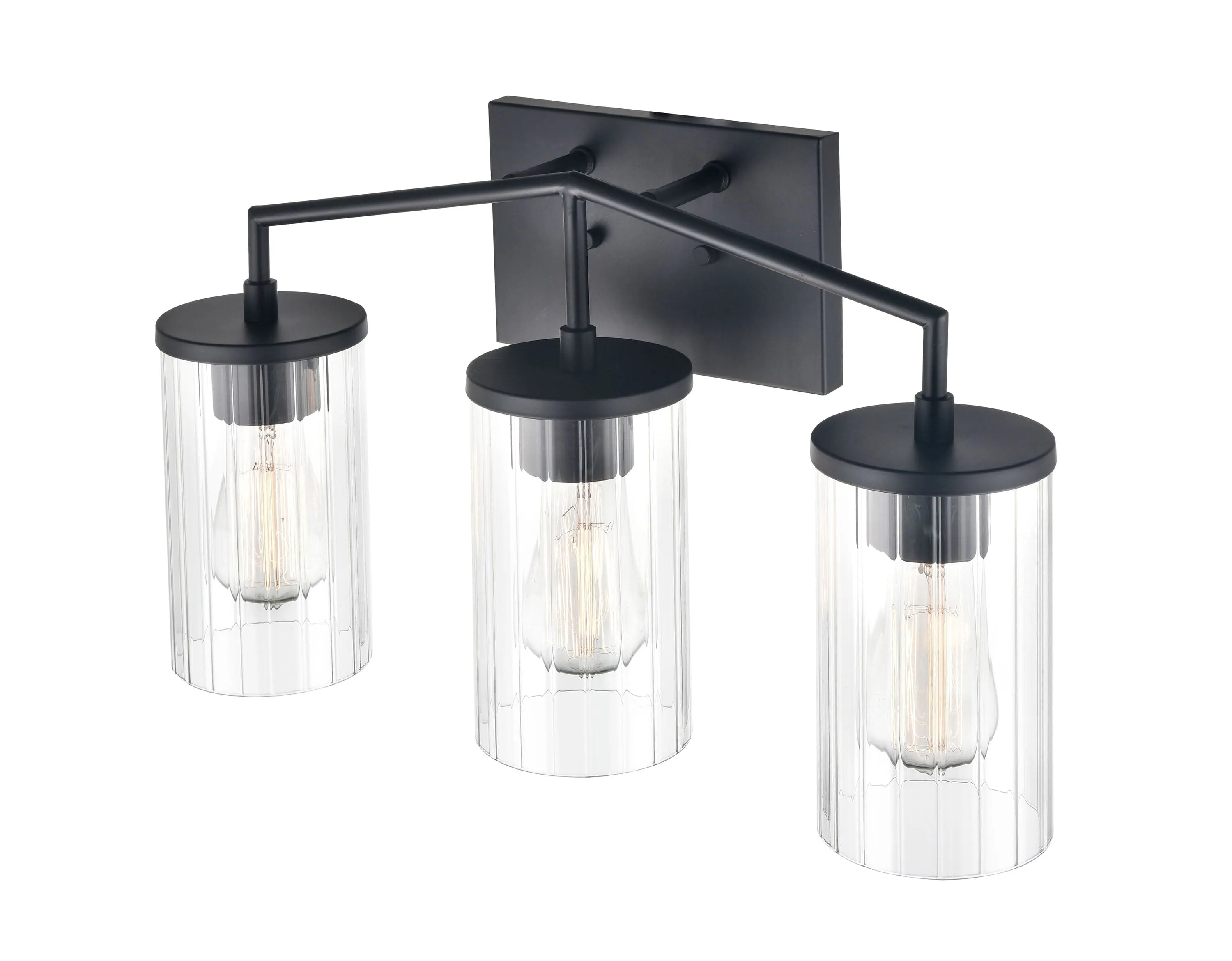 3 Lamps Beverlly Vanity Light - Matte Black - Clear Beveled Glass - 20in. Wide