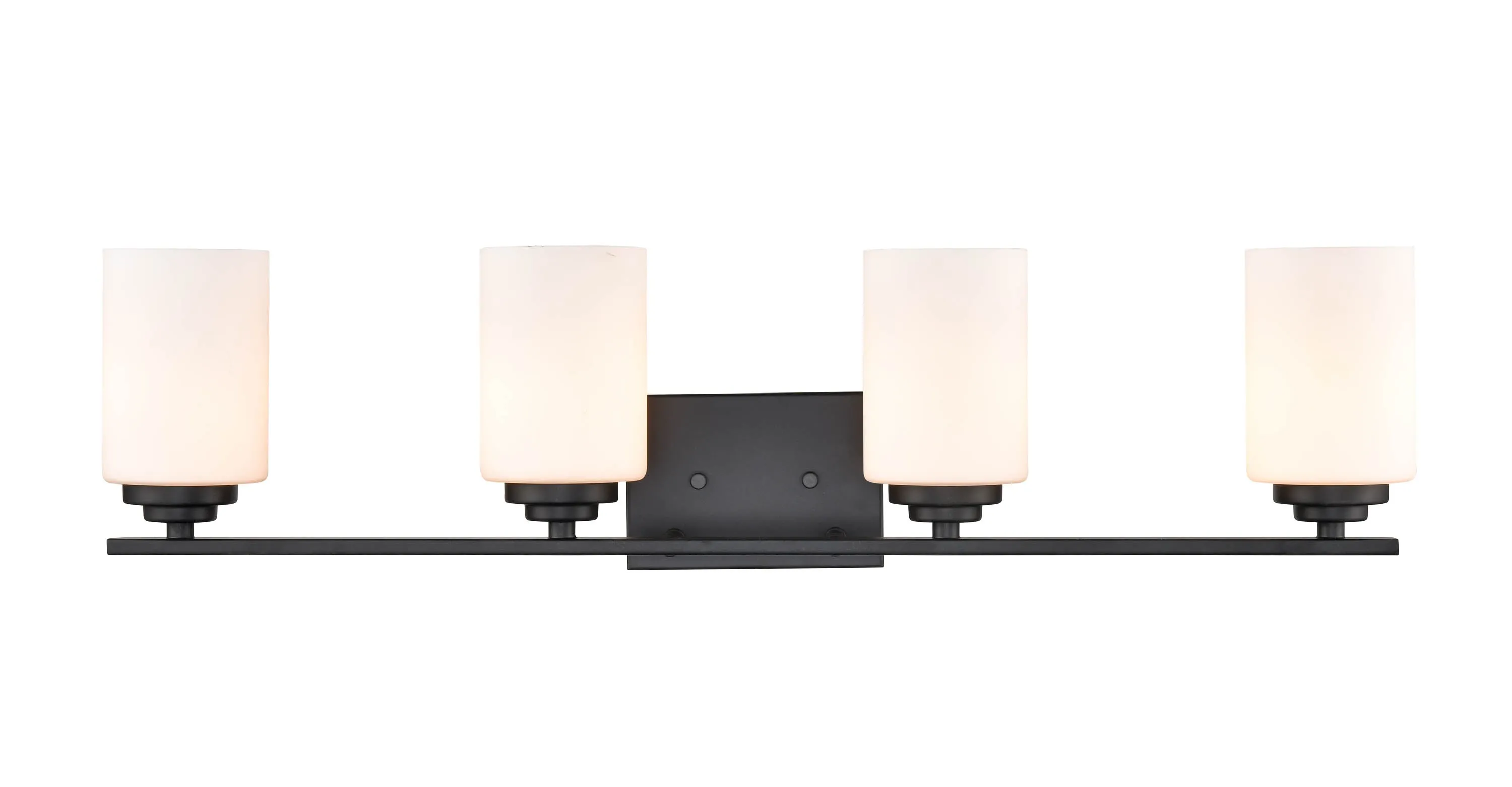 4 Lamps Durham Vanity Light - Matte Black - Etched White Glass - 31.125in. Wide
