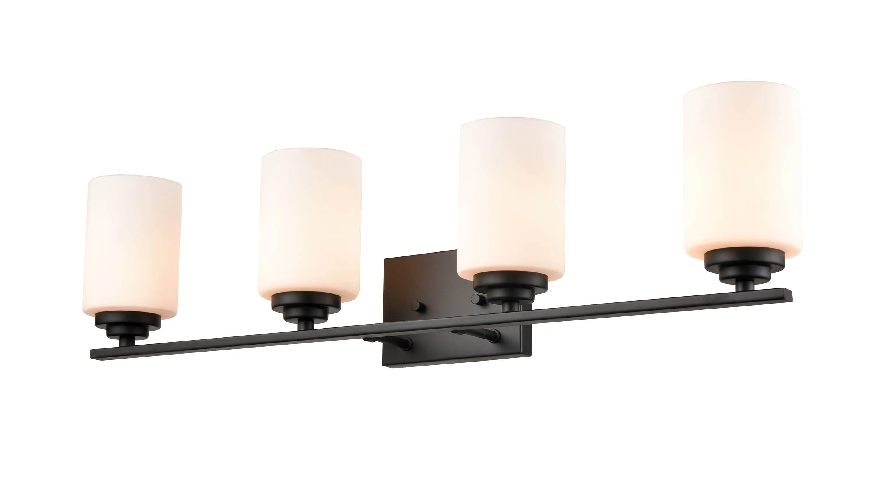 4 Lamps Durham Vanity Light - Matte Black - Etched White Glass - 31.125in. Wide