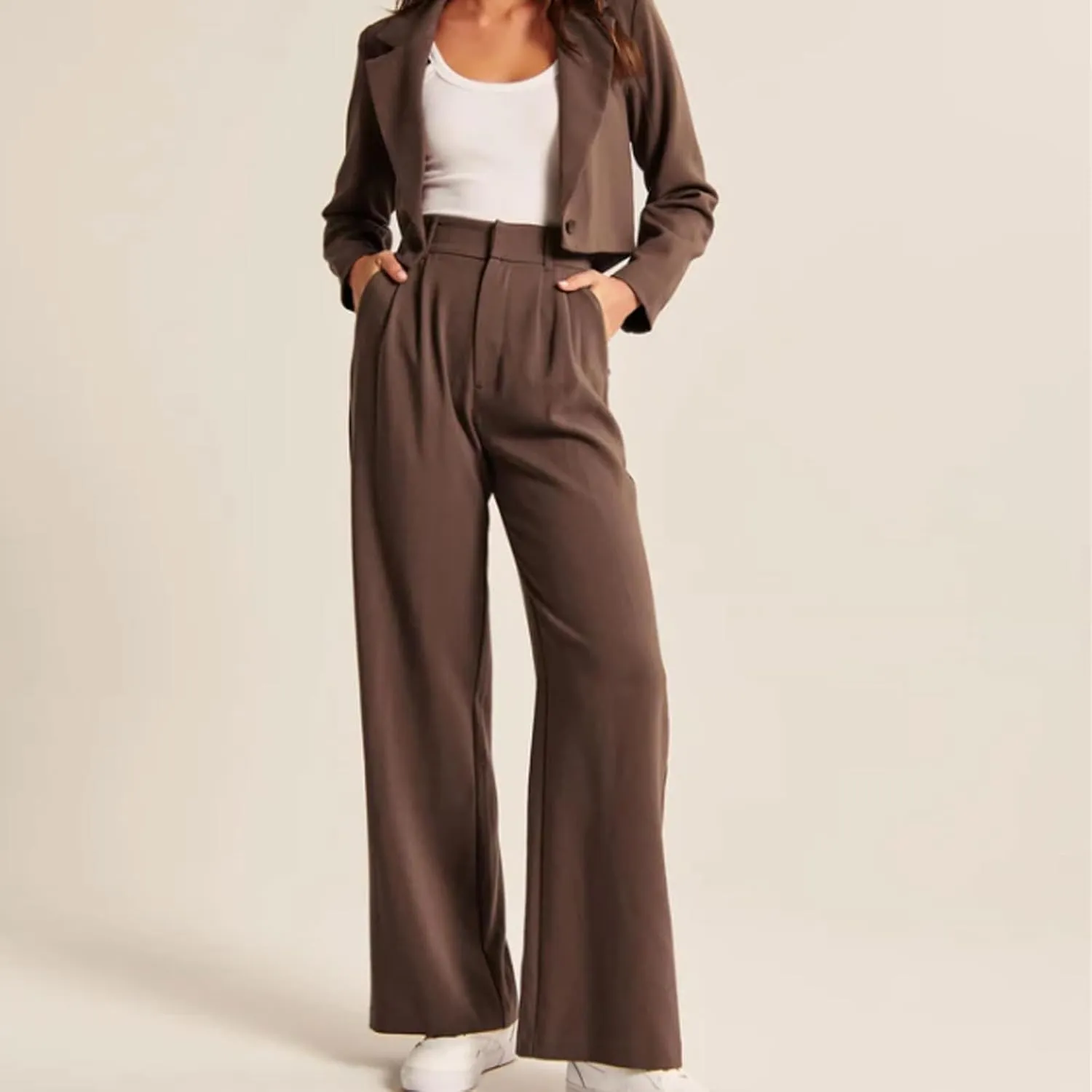 Black Wide-Leg Tailored Pants,Business Casual Pants for Women,High Elastic High Waisted Work Trousers
