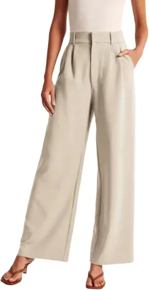 Black Wide-Leg Tailored Pants,Business Casual Pants for Women,High Elastic High Waisted Work Trousers