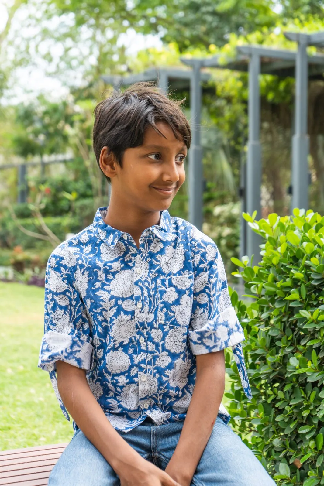 Blue and White Block Print Shirt