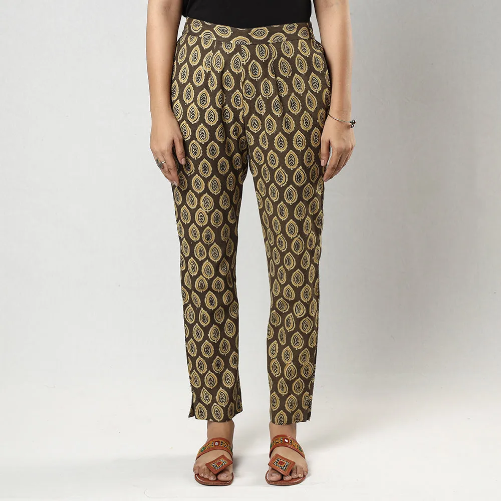 Brown - Ajrakh Block Printed Cotton Tapered Casual Pant for Women