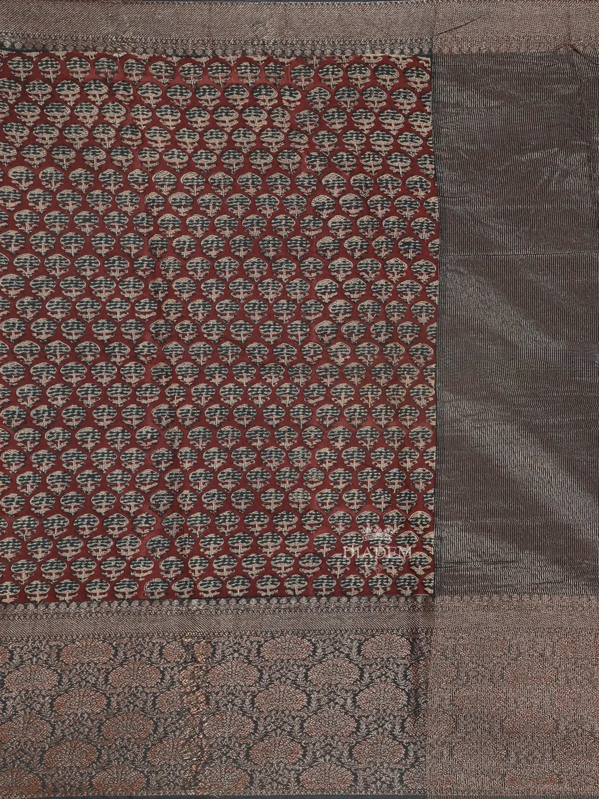 Brown Art Silk Saree with Flower Grid Design on the Body with Designed Border