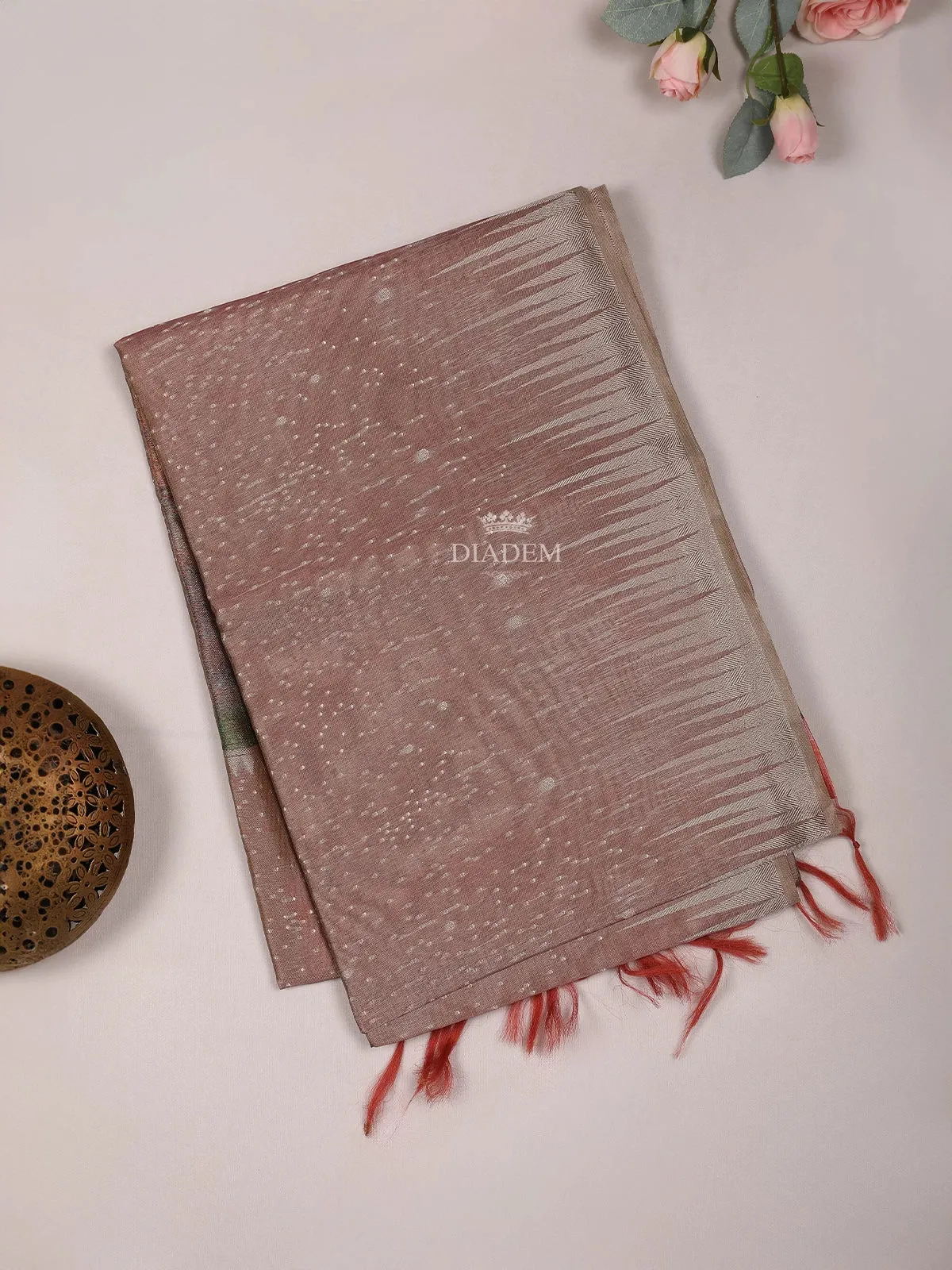 Brown Semi Tussar Silk Saree with Dot Design on the Body without Border