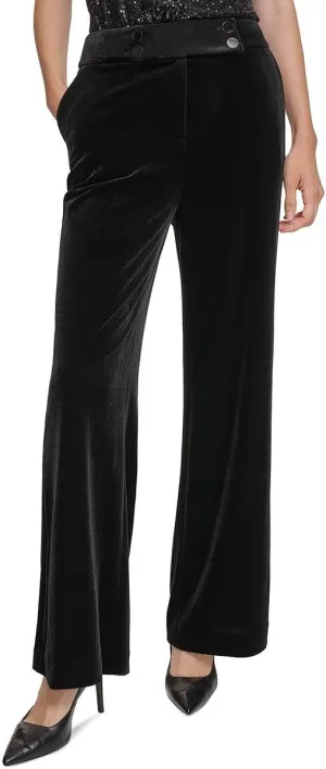 Calvin Klein Womens Whitney Velvet High-Rise Wide Leg Pants Black 2