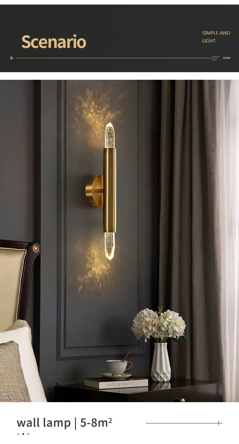 Ceiling / Wall Modern Gold Copper Indoor LED Decorative Crystal Aisle Light Corridor