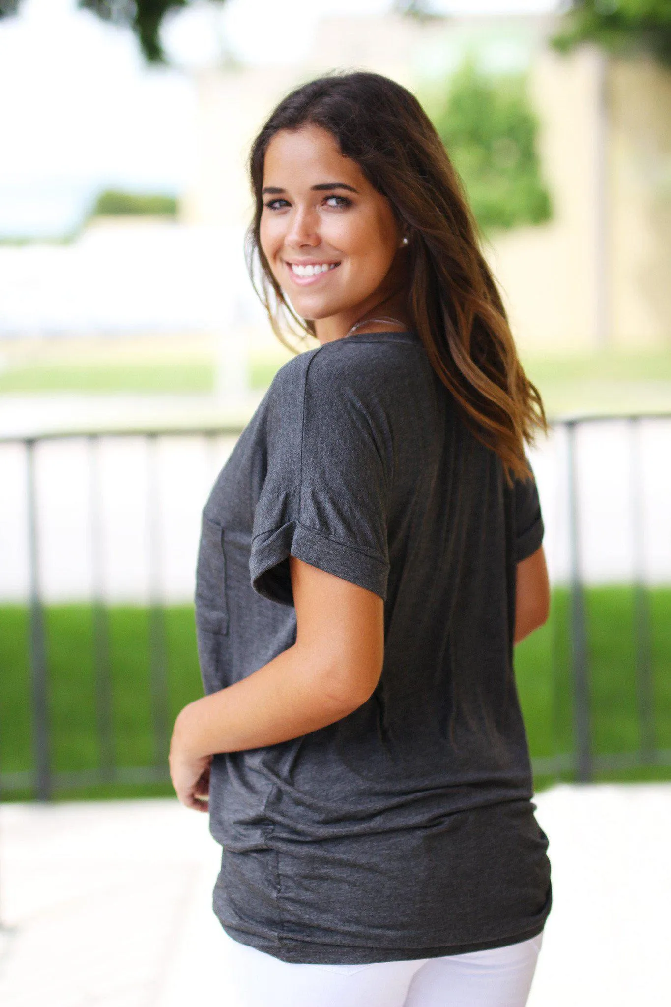 Charcoal V-Neck Top