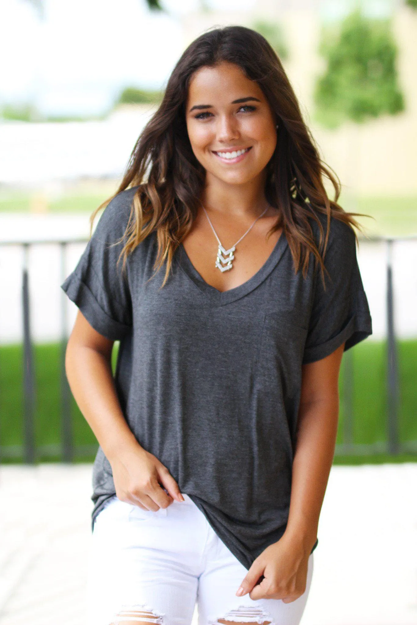 Charcoal V-Neck Top