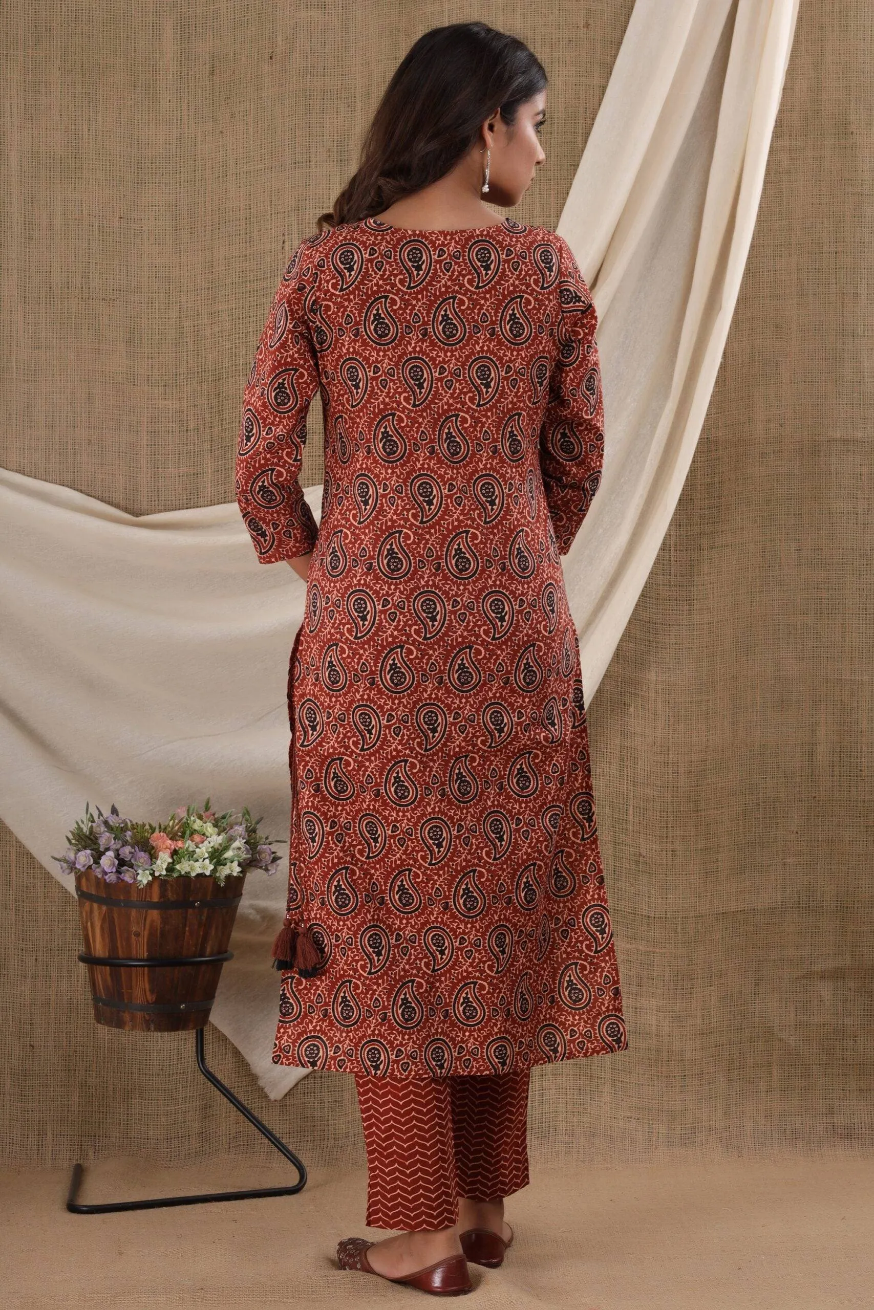 Cotton Brown Paisley Print Suit Set