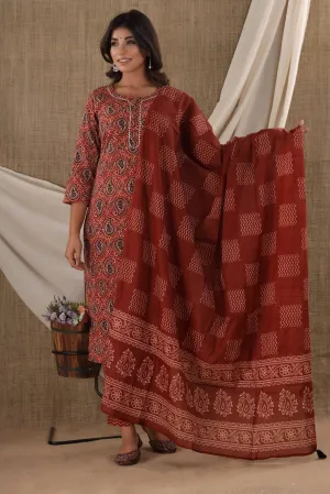 Cotton Brown Paisley Print Suit Set