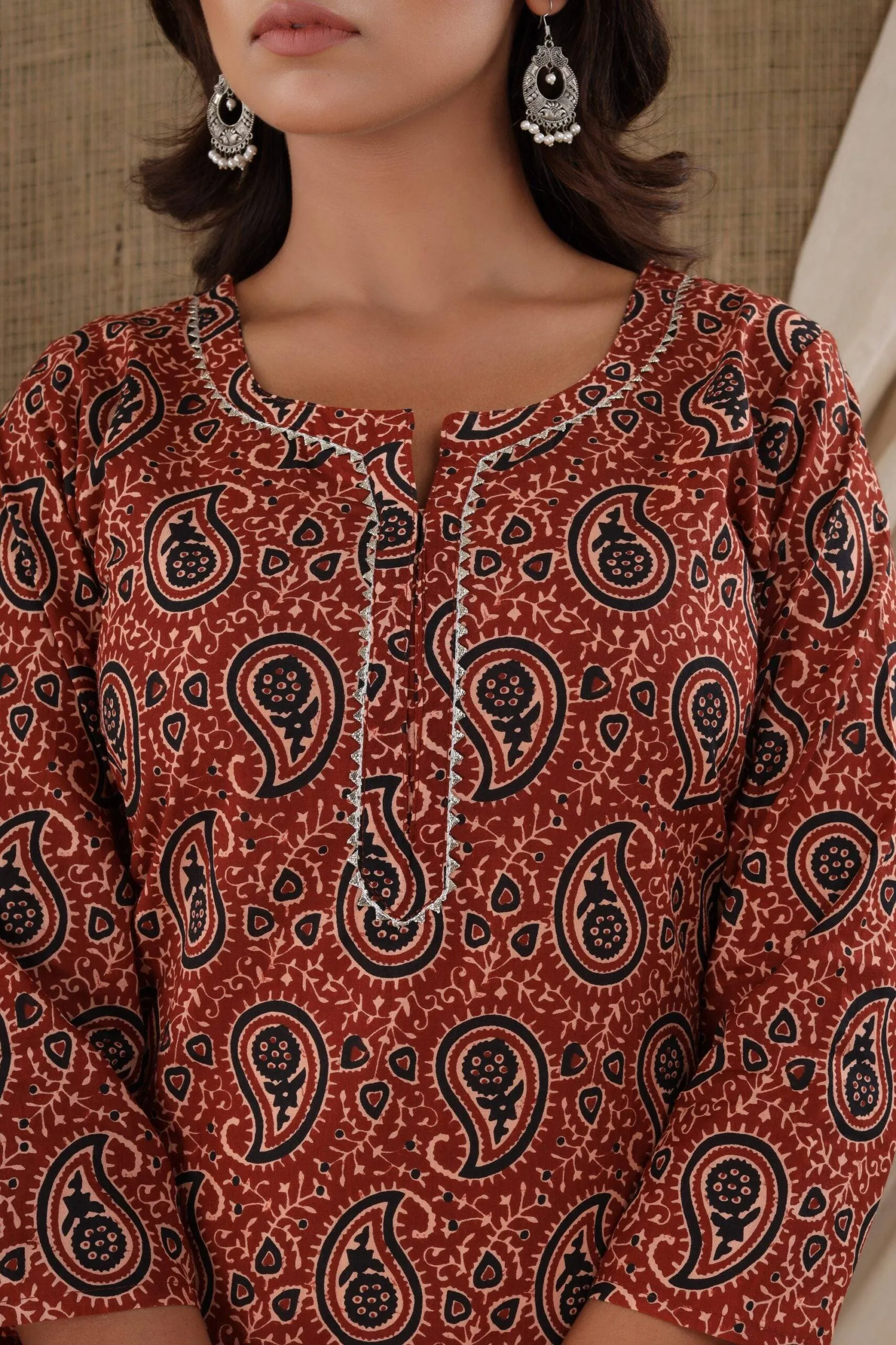 Cotton Brown Paisley Print Suit Set