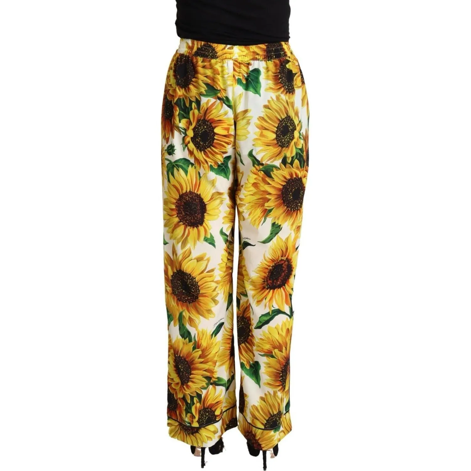 Dolce & Gabbana Elegant Sunflower Wide Leg Pants