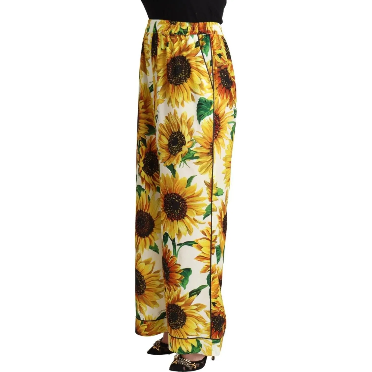 Dolce & Gabbana Elegant Sunflower Wide Leg Pants