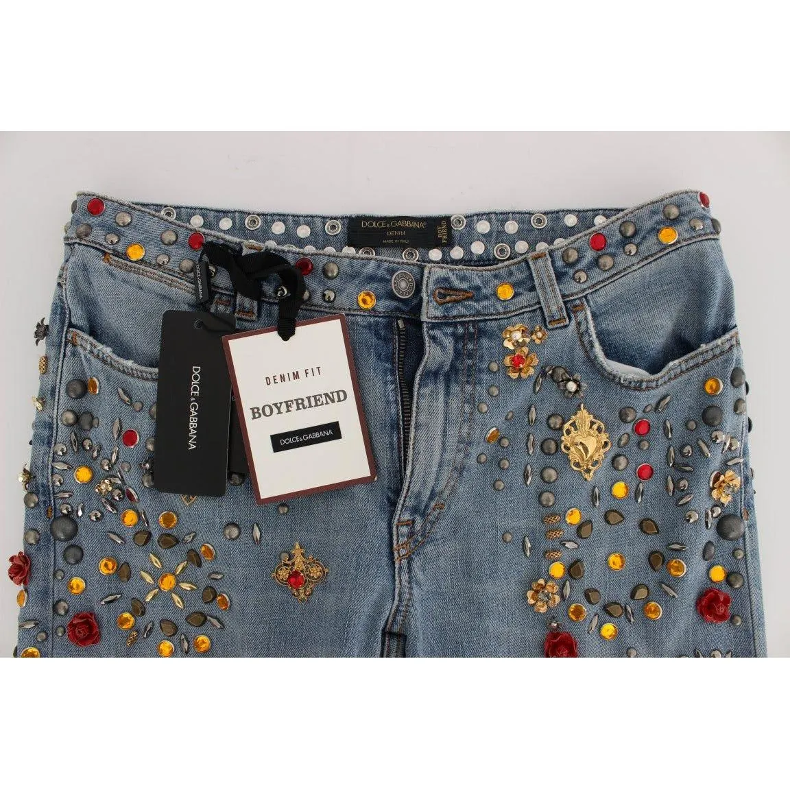 Dolce & Gabbana Enchanted Sicily Crystal Heart Boyfriend Jeans