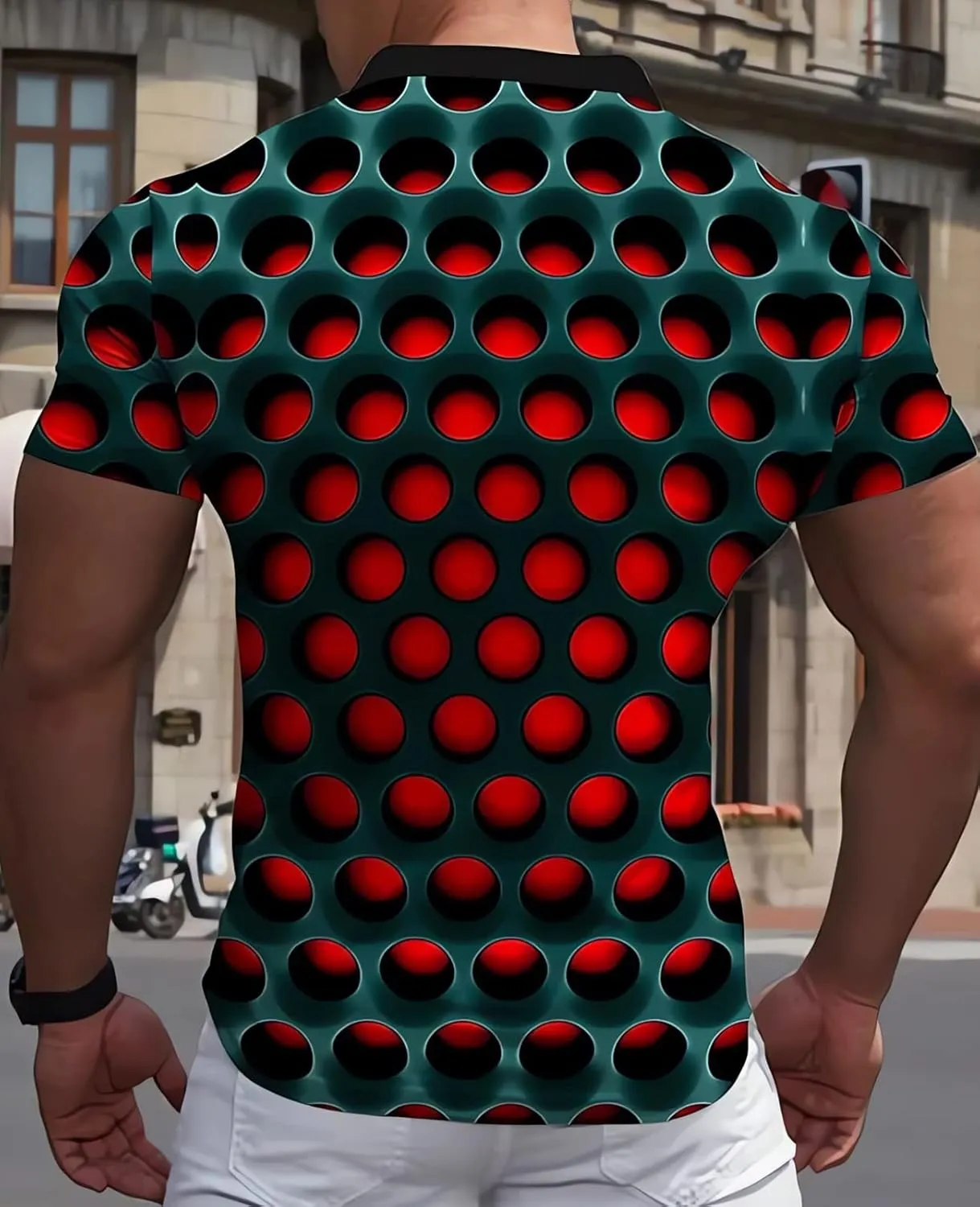 Ecosunny Men's Short Sleeve Polo Shirt 3D Printed Zipper Casual Slim Fit Golf Shirts