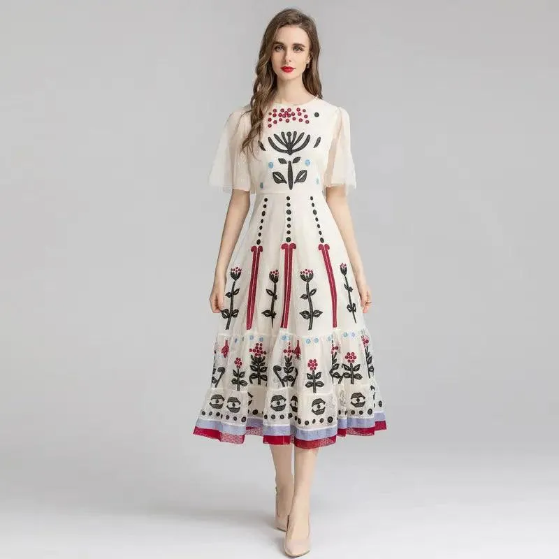 Elegance Embroidered Mesh Dress