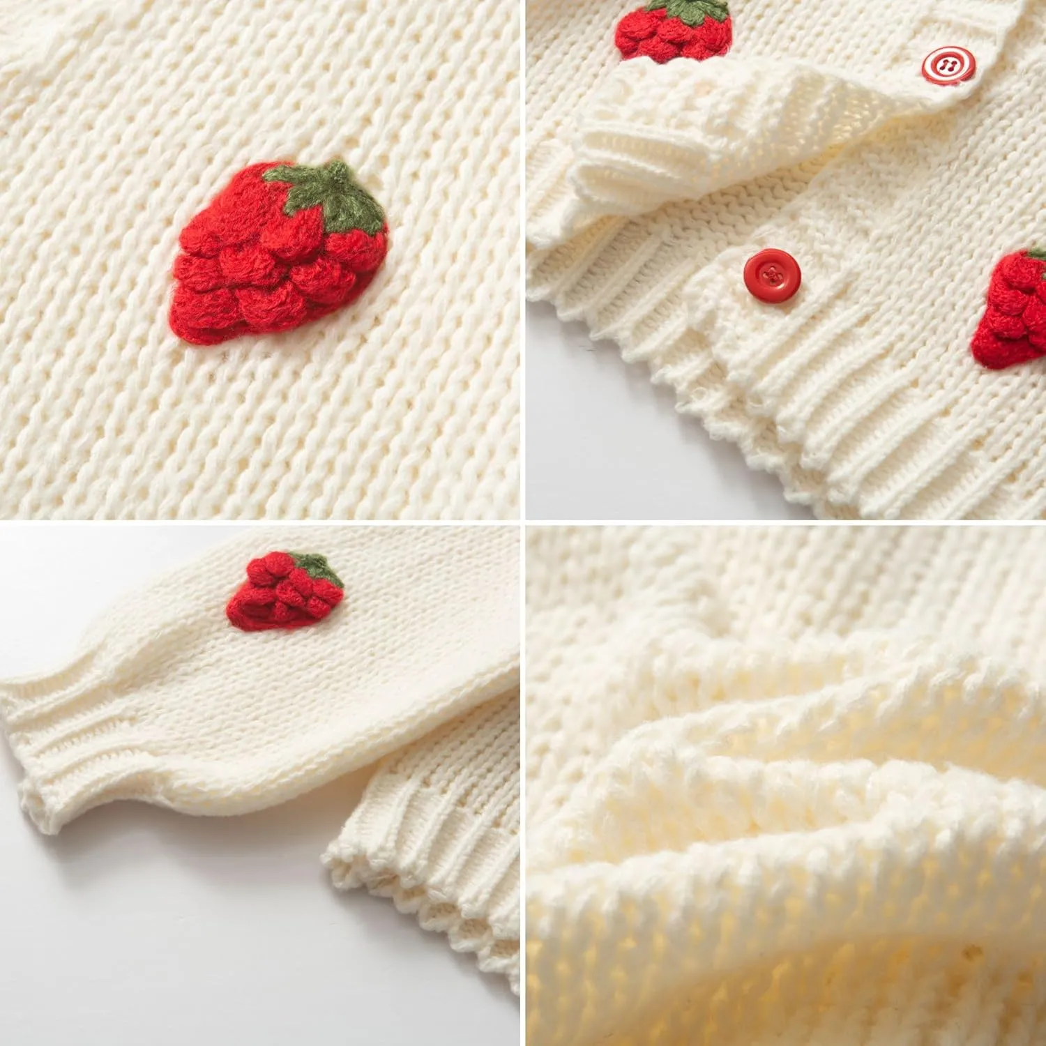 FindThy Womens Kawaii Strawberry Embroidered Cardigan Long Sleeve V Neck Chunky Knitted Cardigans Tops