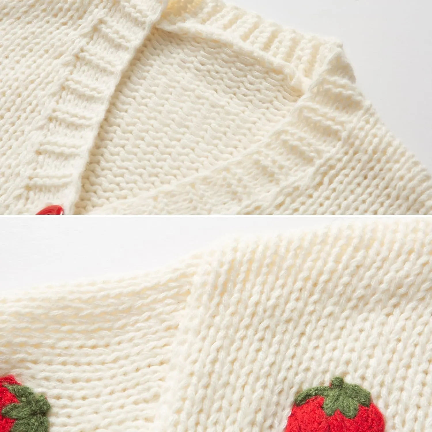 FindThy Womens Kawaii Strawberry Embroidered Cardigan Long Sleeve V Neck Chunky Knitted Cardigans Tops