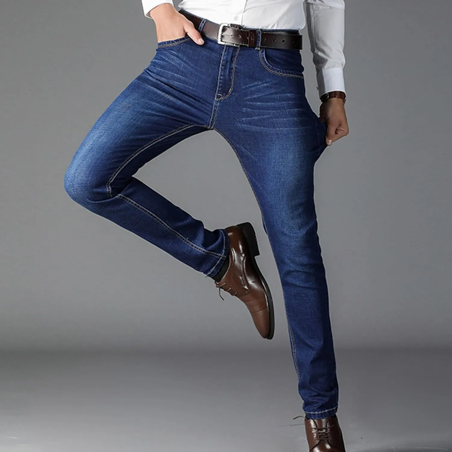Finelylove Jeans for Men Stretch Skinny Bootcut Jeans Slim Fit Straight Leg Denim Pants with Pockets,Plus