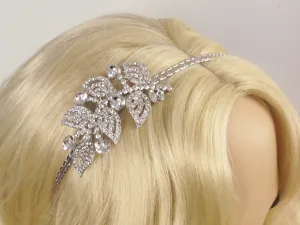 Floral Leaf Bridal Headband with Pave Crystal 1920s Wedding Headpiece