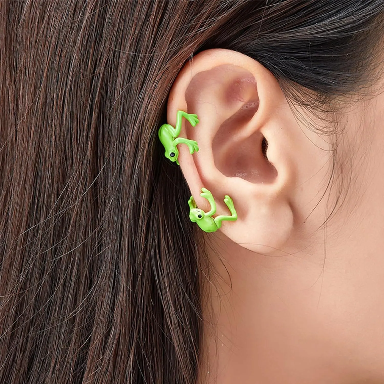 Frog Earrings for Women Trendy Green Frog Ear Cuffs Non Pierced 3D Animal Earrings Cool Fun Frogs Jewelry Gifts