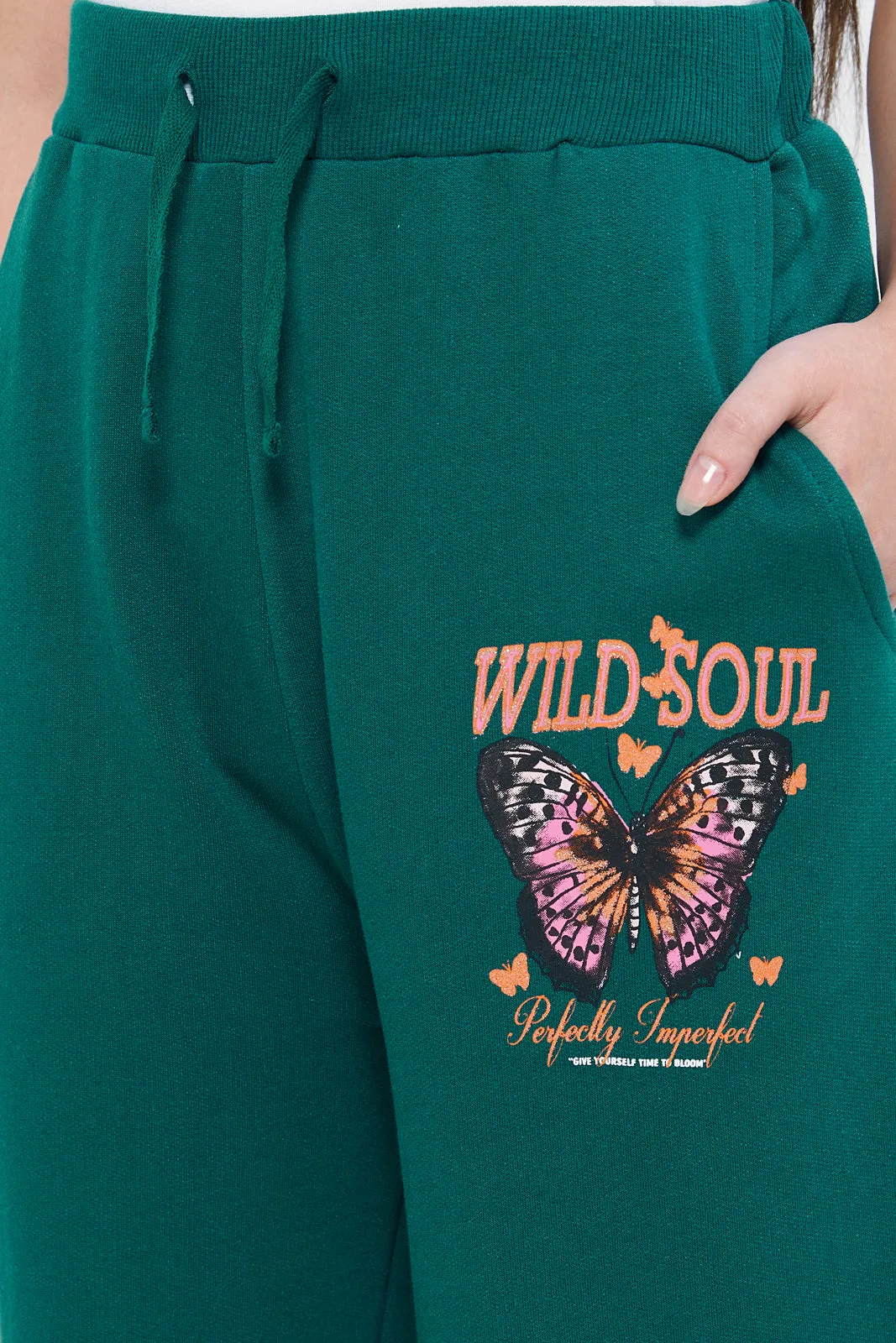 Girls Green Printed Track Pants