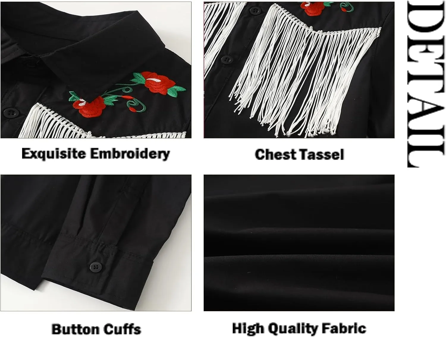 Girls Western Cowboy Fringe Shirt Long Sleeve Floral Embroidered Cute Collared Retro Casual Blouses Shirts