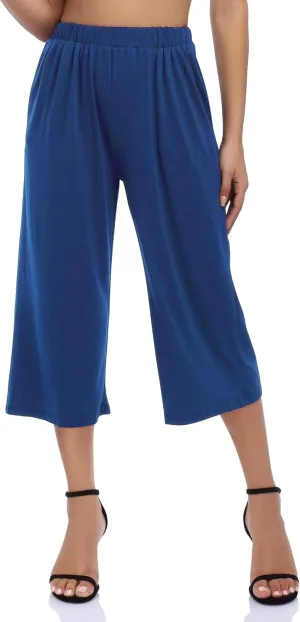 GlorySunshine Women's Elastic Waist Solid Palazzo Casual Wide Leg Pants with Pockets