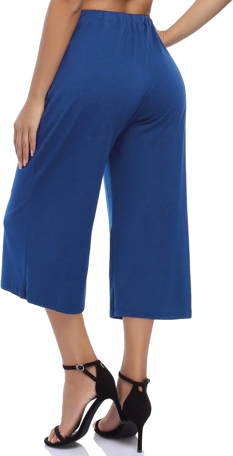 GlorySunshine Women's Elastic Waist Solid Palazzo Casual Wide Leg Pants with Pockets