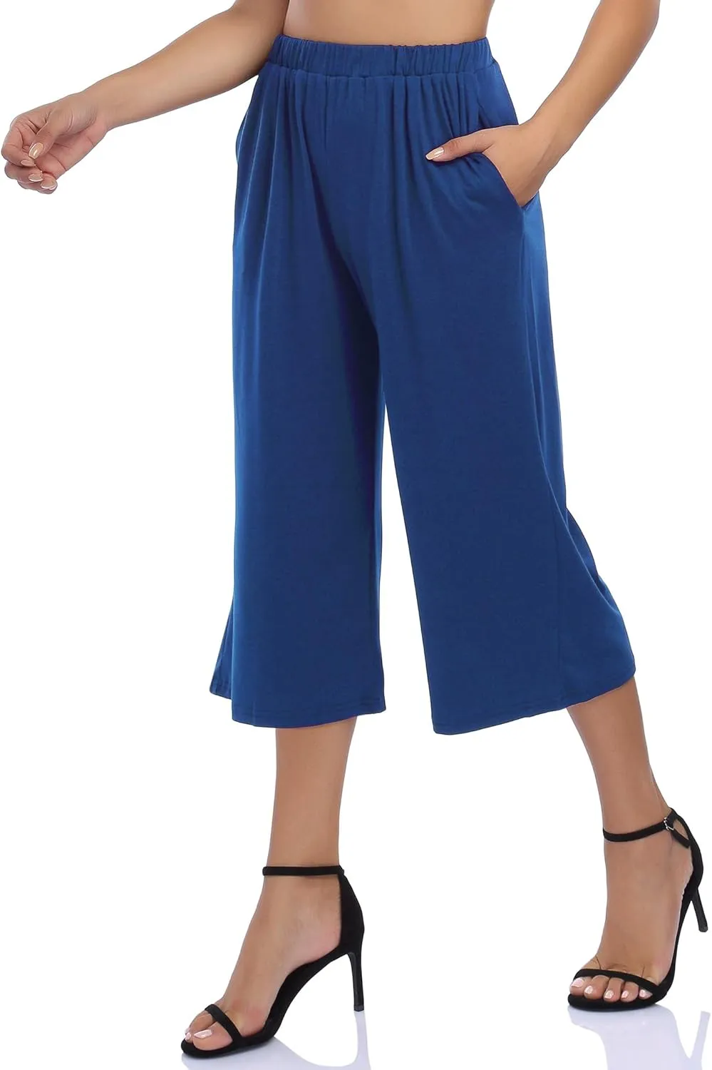 GlorySunshine Women's Elastic Waist Solid Palazzo Casual Wide Leg Pants with Pockets