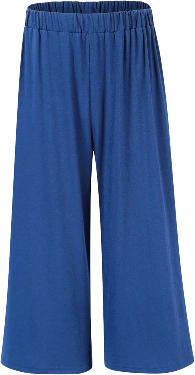 GlorySunshine Women's Elastic Waist Solid Palazzo Casual Wide Leg Pants with Pockets