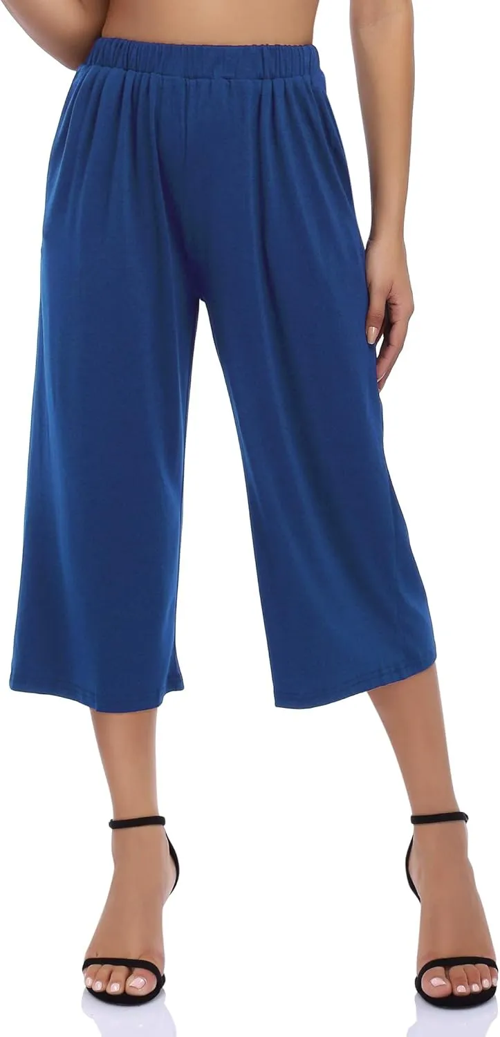 GlorySunshine Women's Elastic Waist Solid Palazzo Casual Wide Leg Pants with Pockets