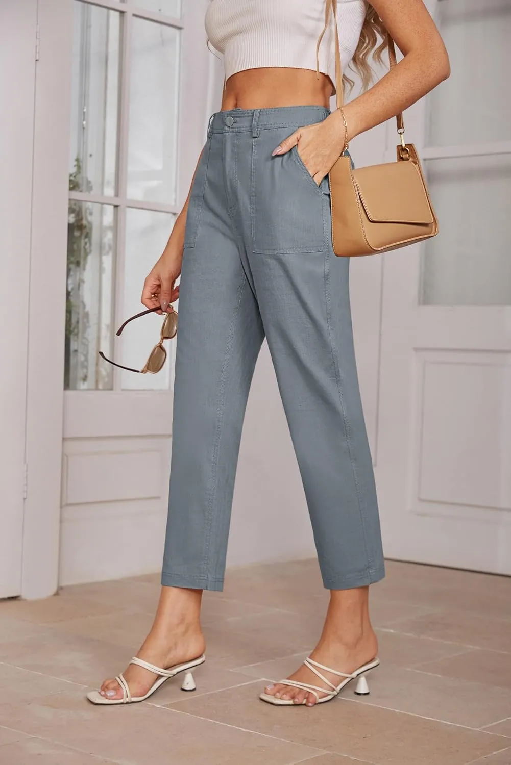 GRACE KARIN Women's 2025 Work Pants Casual High-Waisted Business Tapered Leg Trousers with Pockets