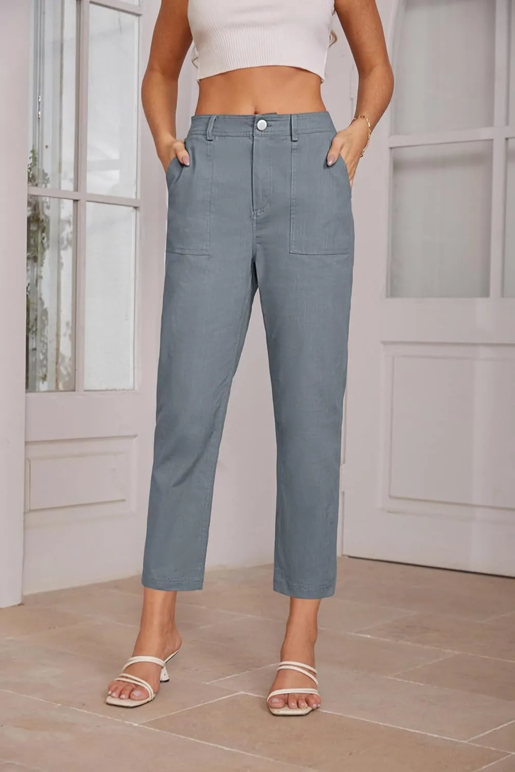 GRACE KARIN Women's 2025 Work Pants Casual High-Waisted Business Tapered Leg Trousers with Pockets