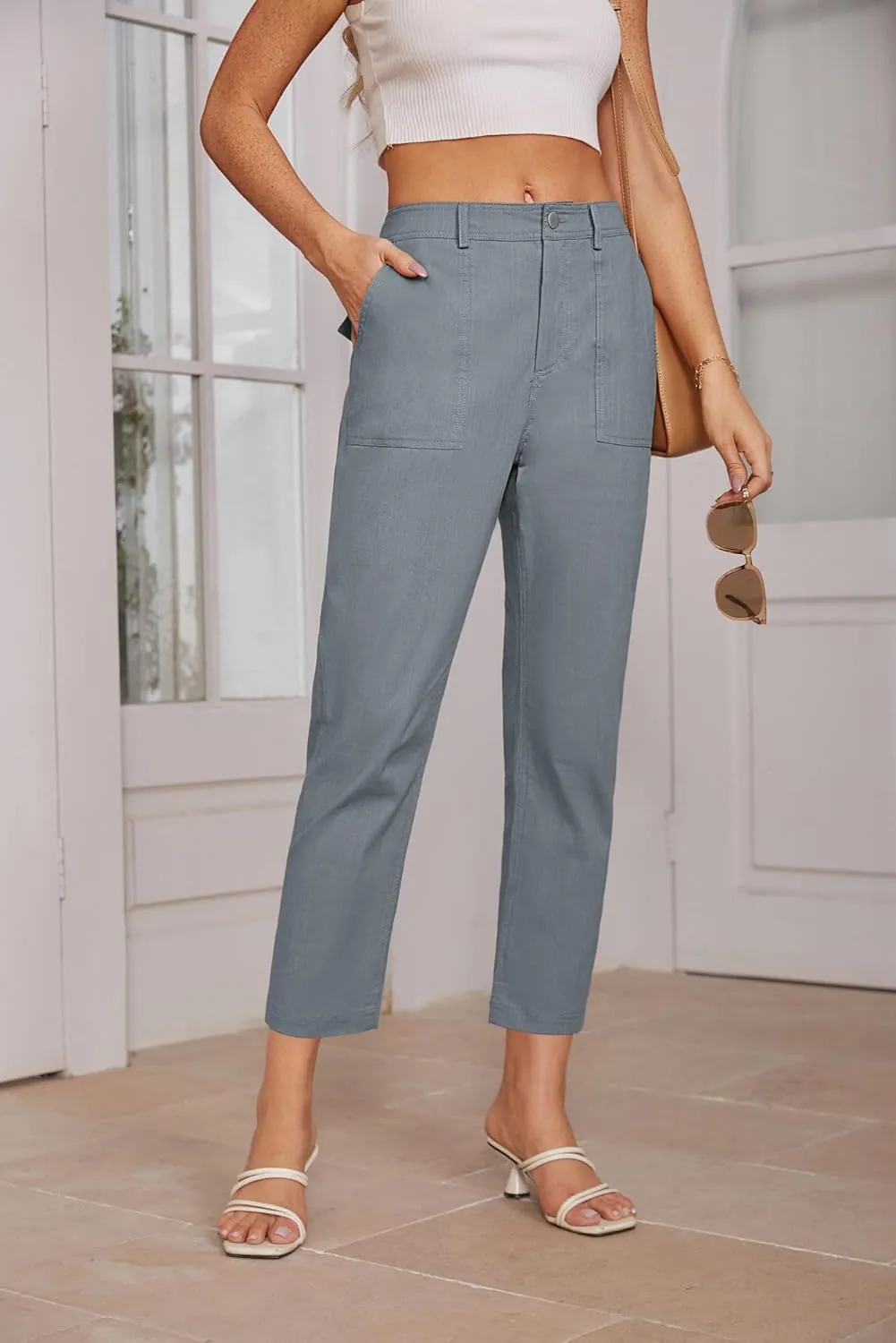GRACE KARIN Women's 2025 Work Pants Casual High-Waisted Business Tapered Leg Trousers with Pockets