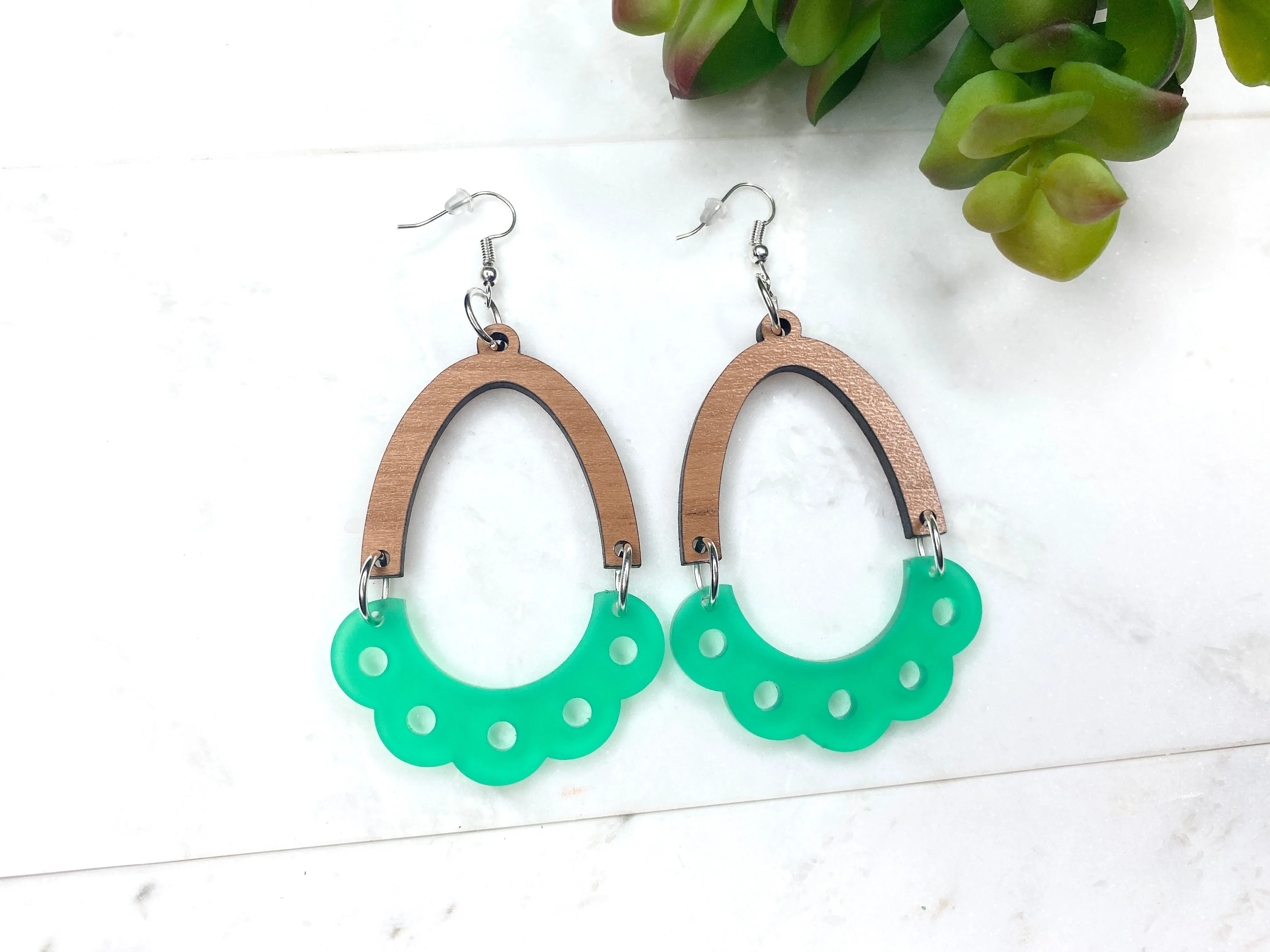Green Arch Dangle Earring Green Cut Out Geometric Boho Style Large Earrings