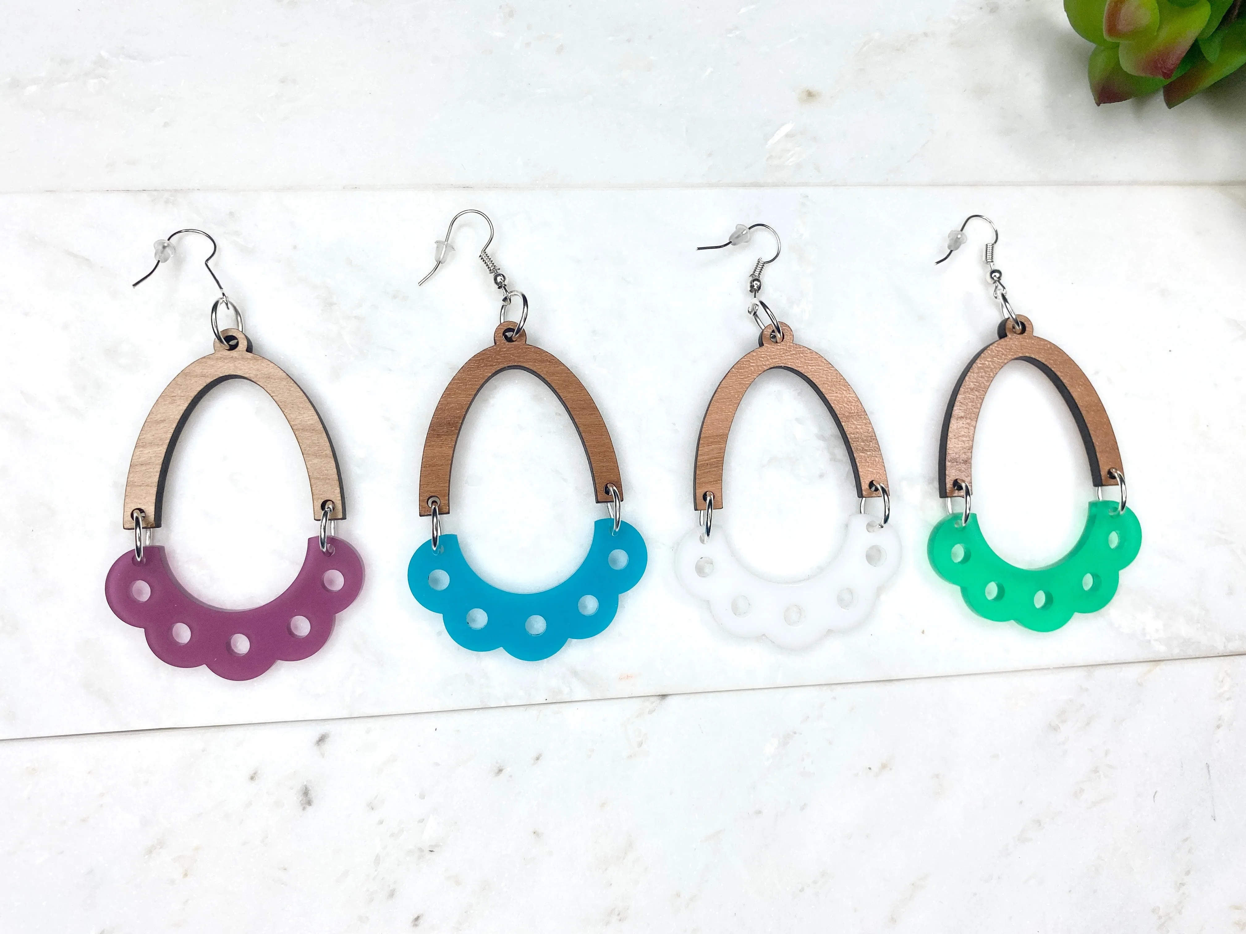 Green Arch Dangle Earring Green Cut Out Geometric Boho Style Large Earrings