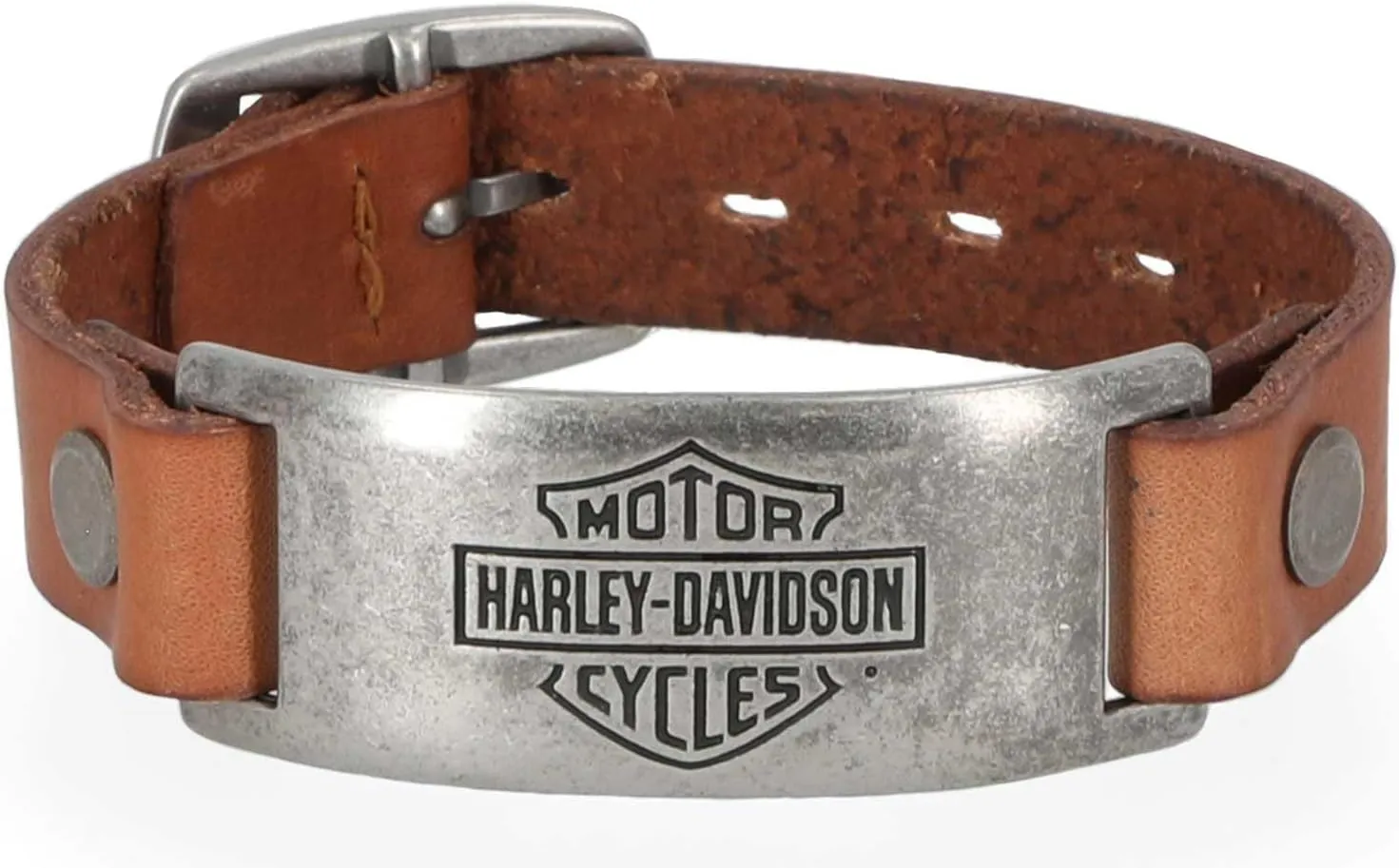 Harley-Davidson Men's Bar & Shield Metal Plate Leather Cuff Bracelet, Brown
