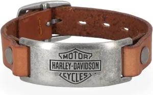 Harley-Davidson Men's Bar & Shield Metal Plate Leather Cuff Bracelet, Brown