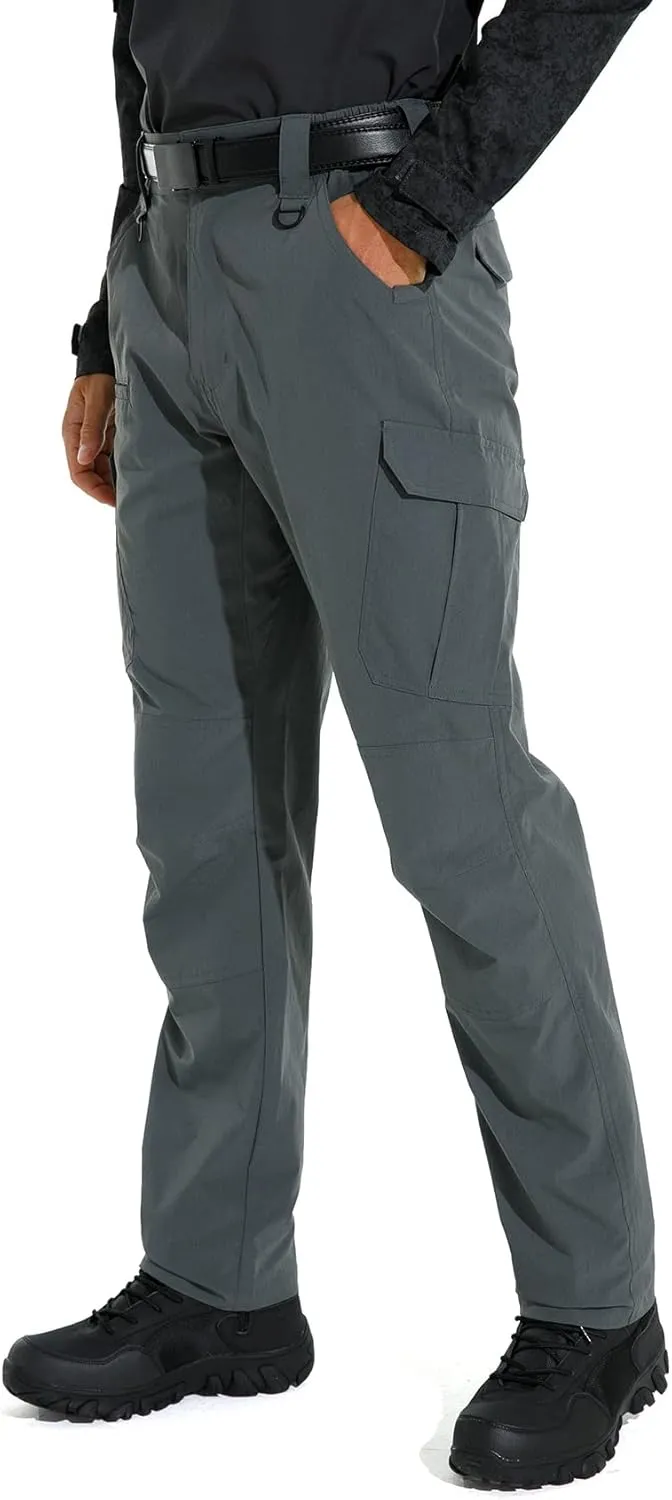 KFUBUO Men's Lightweight Ripstop Tactical Cargo Pants, Water Resistant Hiking Work Pants Relaxed Fit Black