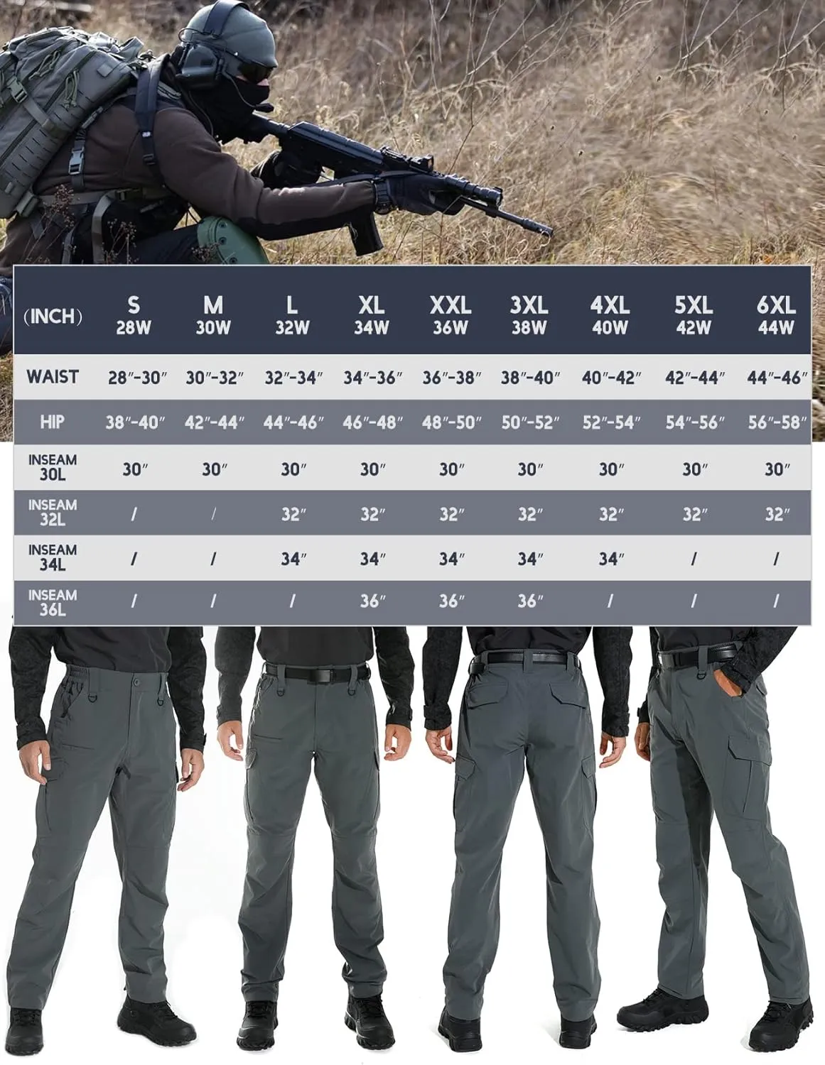 KFUBUO Men's Lightweight Ripstop Tactical Cargo Pants, Water Resistant Hiking Work Pants Relaxed Fit Black