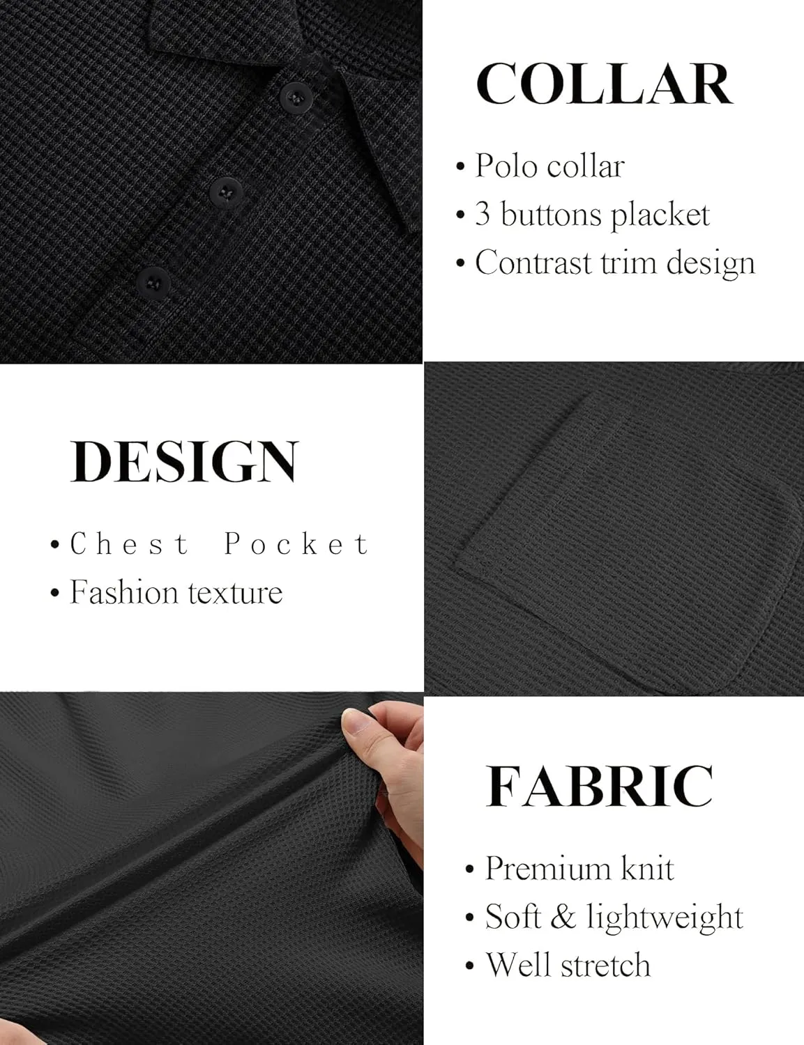 Knit Polo Shirts for Men Button Down Short Sleeve Shirt Men's Waffle Knitted T-Shirt Summer Golf Tee Shirt with Pocket