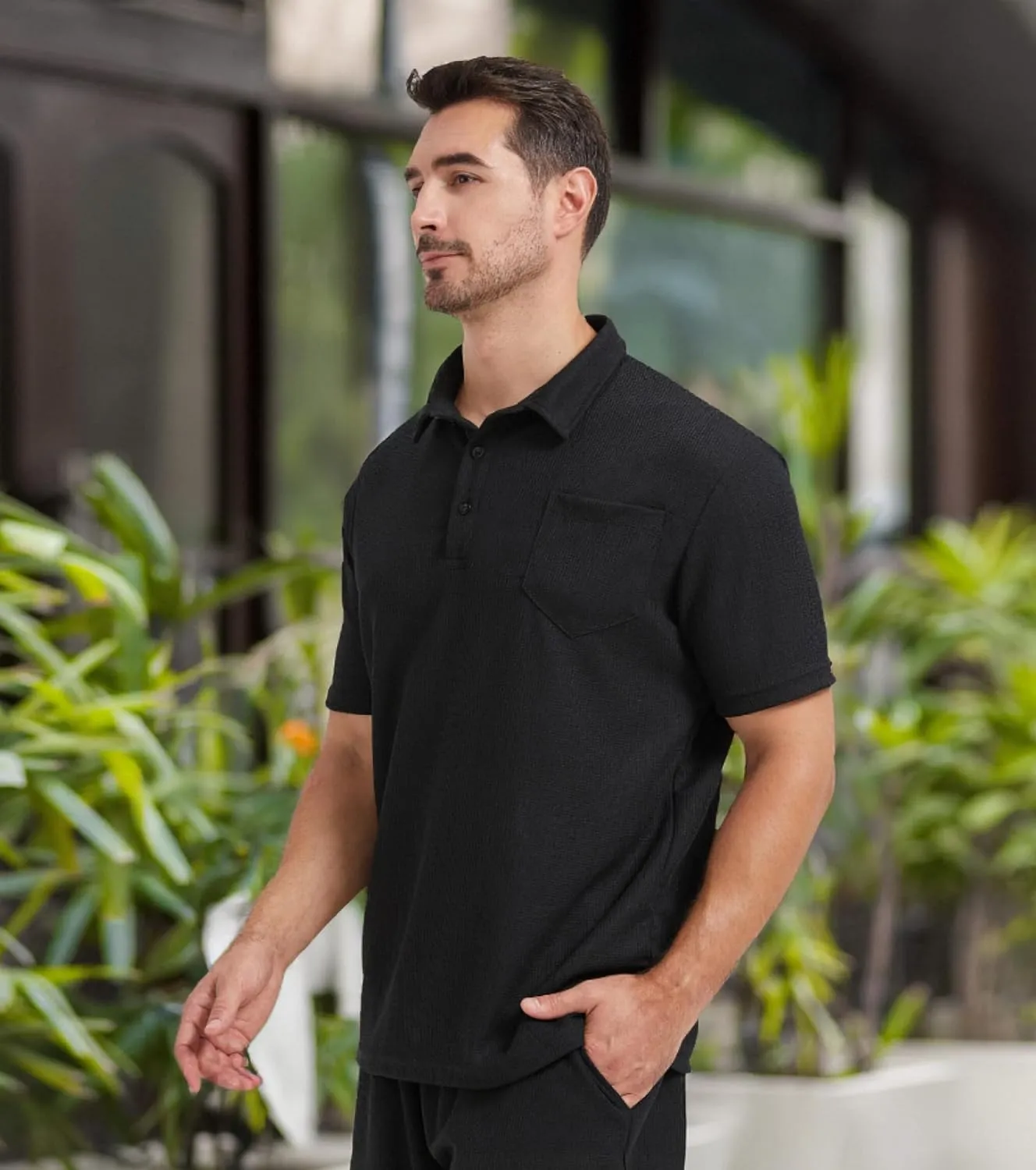 Knit Polo Shirts for Men Button Down Short Sleeve Shirt Men's Waffle Knitted T-Shirt Summer Golf Tee Shirt with Pocket