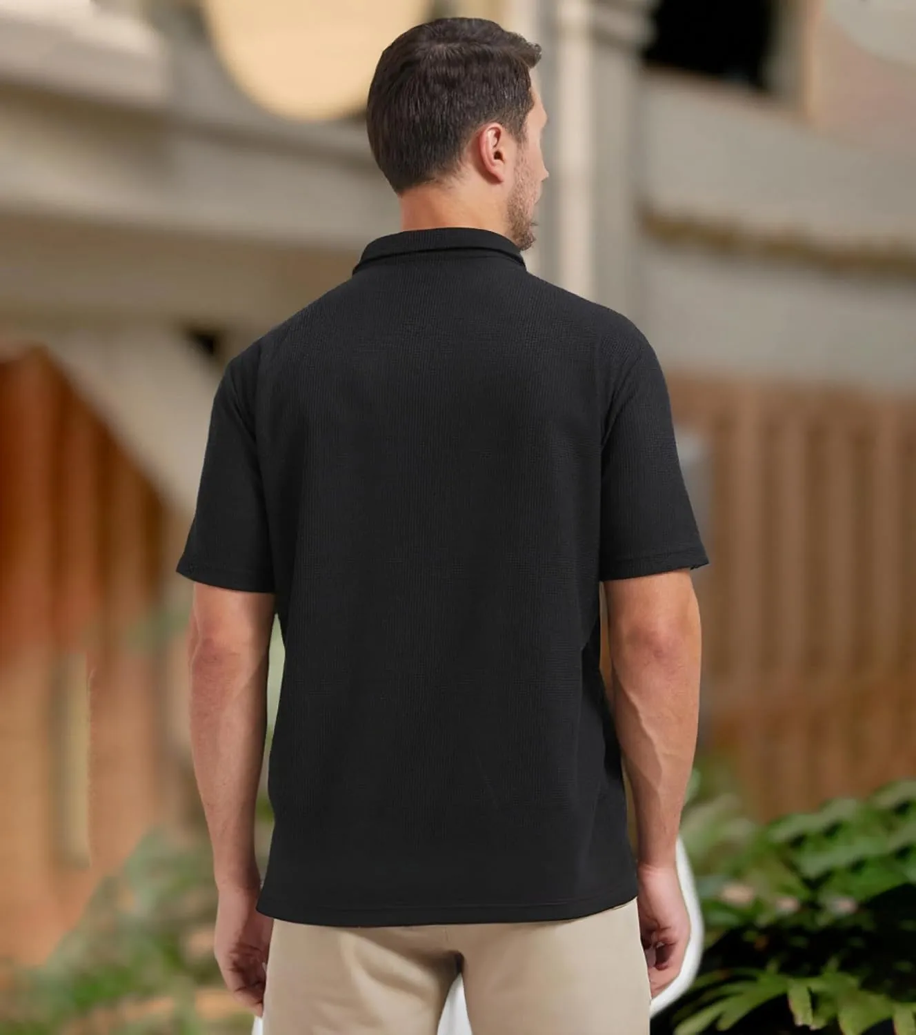 Knit Polo Shirts for Men Button Down Short Sleeve Shirt Men's Waffle Knitted T-Shirt Summer Golf Tee Shirt with Pocket