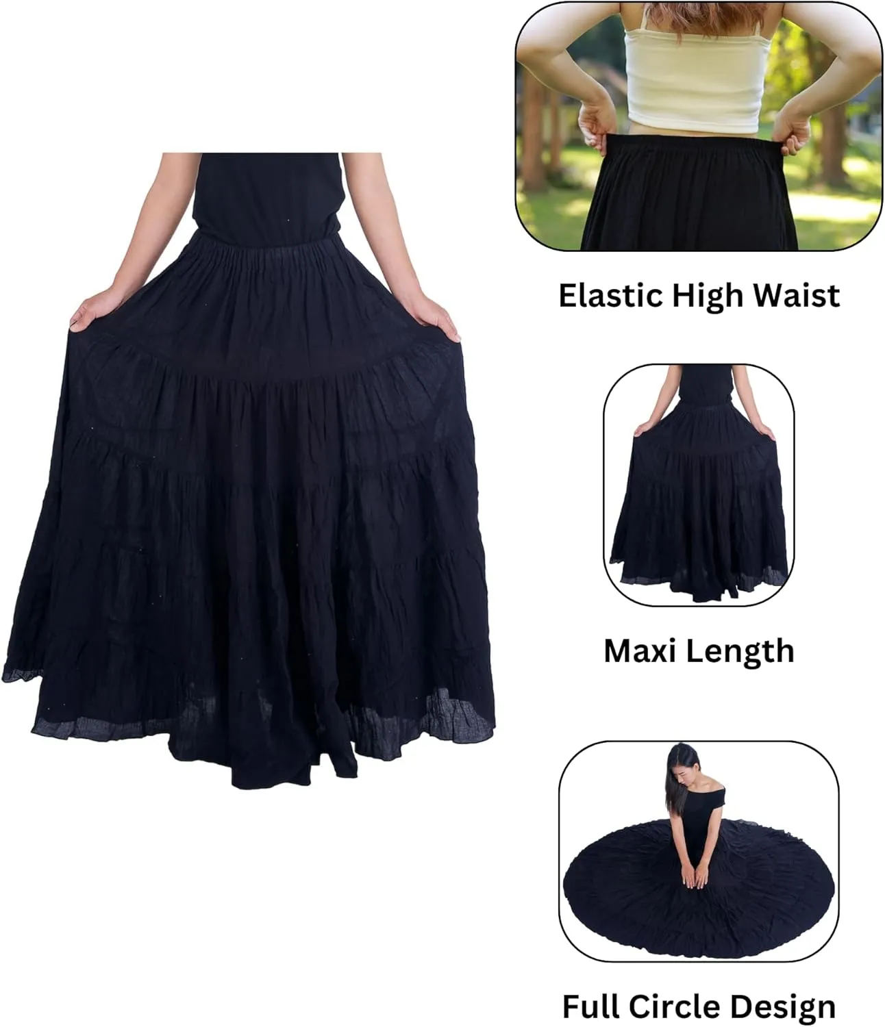 Lannaclothesdesign Women's Cotton Long Ruffle Full Circle Long Skirts Maxi Skirt