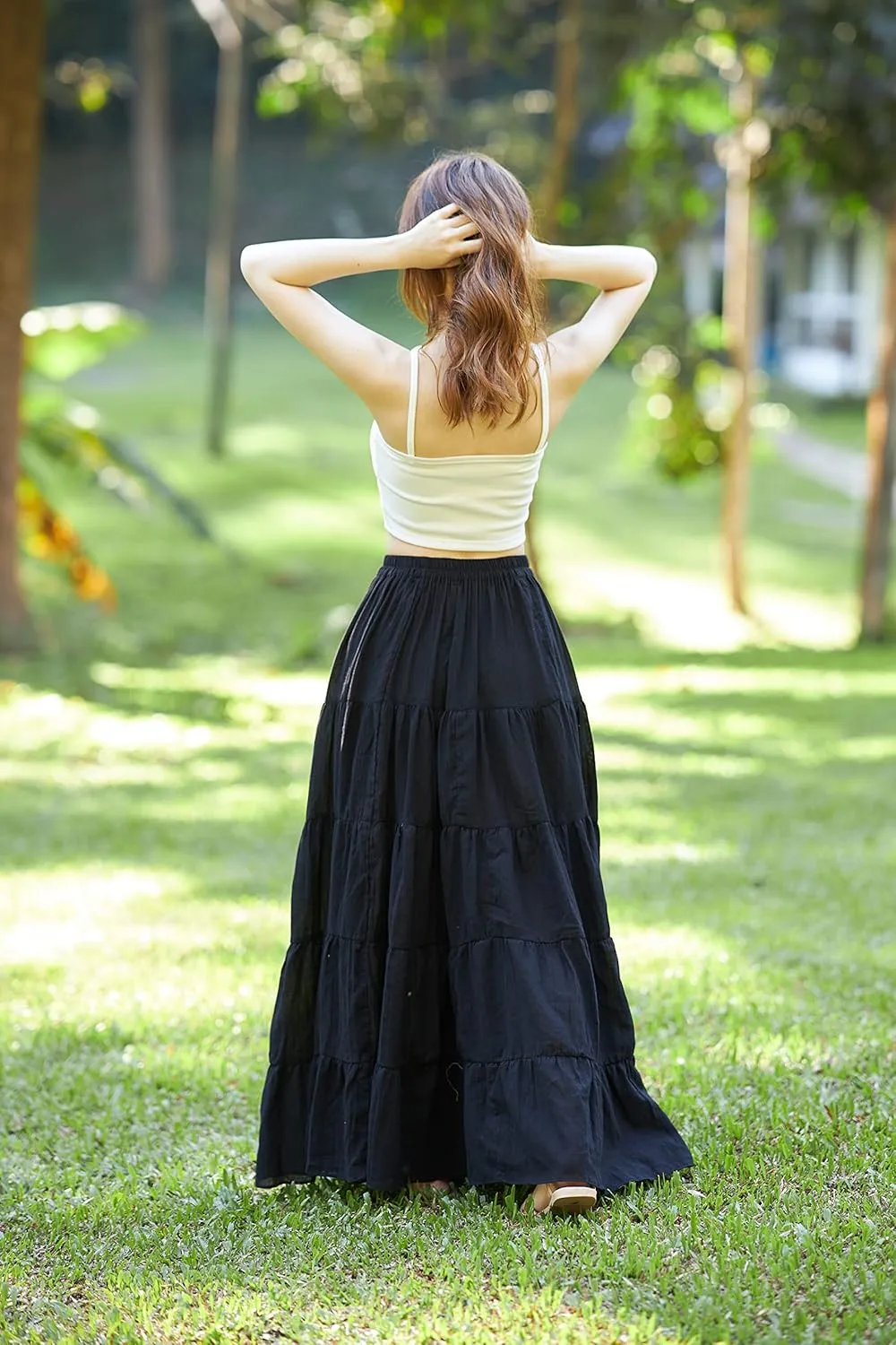 Lannaclothesdesign Women's Cotton Long Ruffle Full Circle Long Skirts Maxi Skirt