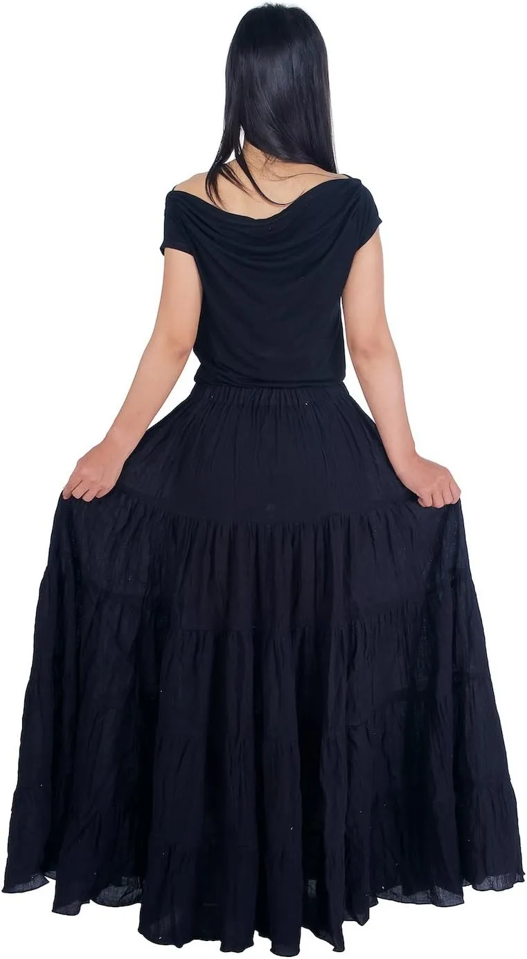 Lannaclothesdesign Women's Cotton Long Ruffle Full Circle Long Skirts Maxi Skirt