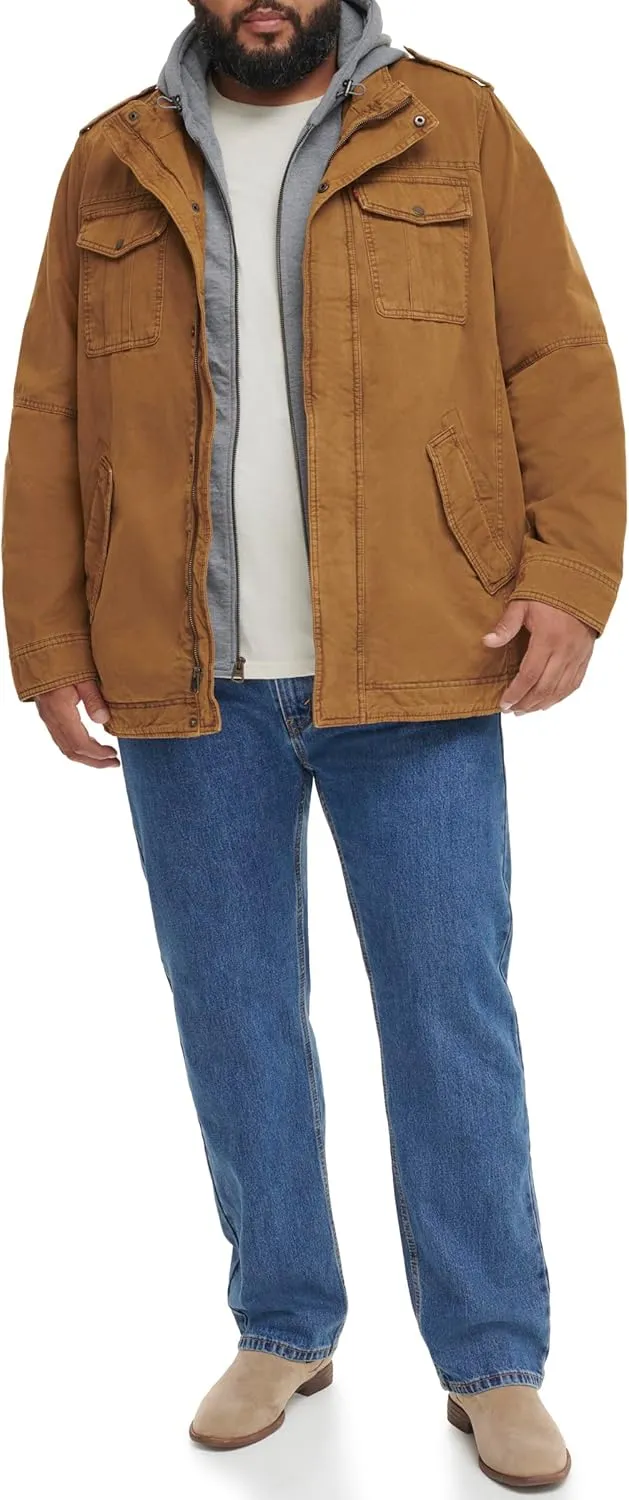 Levi's Men's Washed Cotton Hooded Military Jacket